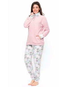 Pigiama donna a serafino in caldo jersey di cotone lanato Gary S50082 2