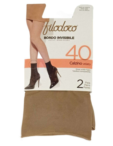 Group of 2 pairs of women's raw cut semi-sheer socks in 40 den lycra. Filodoro F115542 Group of 2 pairs of women's raw cut semi-sheer socks in 40 den lycra. Filodoro F115542