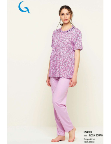 Women's short sleeves and long pants cotton jersey pajamas Gary U50093