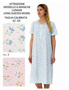 Women calibrated long sleeves cotton jersey nightdress Linclalor 75017