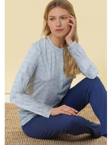 Women's long sleeves cotton jersey pajamas Linclalor 75011