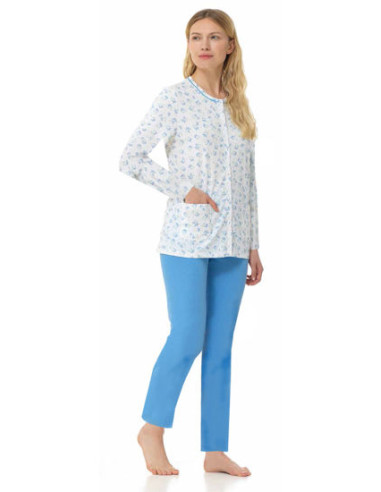 Women's long sleeves opened cotton jersey pajamas Linclalor 75012