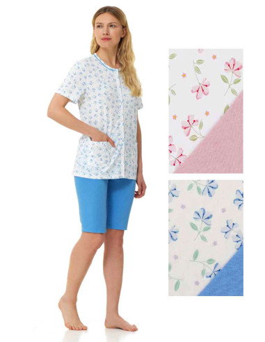 Women's opened short cotton jersey pajamas Linclalor 75016