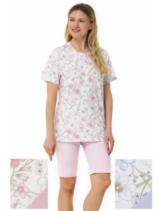 Pigiama donna in cotone a manica corta e bermuda Linclalor 74980 2