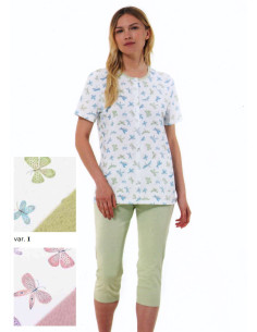 Pigiama donna aperto a manica corta in jersey di cotone Linclalor 75105 2