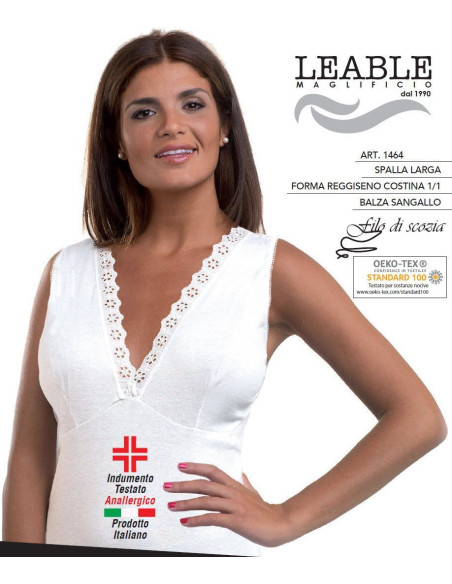 Canottiera donna spalla larga in cotone con forma seno Leable 1464 Canottiera donna spalla larga in cotone con forma seno Leable 1464