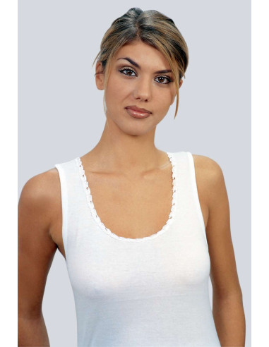 Canottiera spalla larga in cotone con pizzo Leable 1406