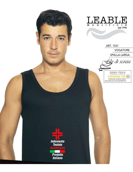 Gruppo di 3 canottiere uomo spalla larga in cotone mercerizzato Leable 1531 Gruppo di 3 canottiere uomo spalla larga in cotone mercerizzato Leable 1531