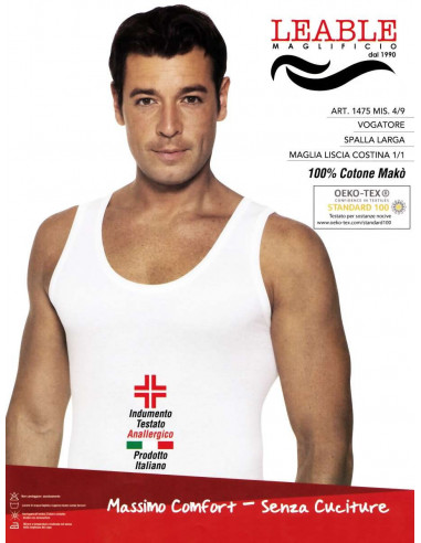 Men's wide shoulder cotton jersey vest Leable 1475