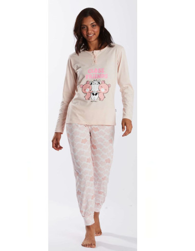 Women's long sleeves cotton jersey pajamas Crazy Farm 15909