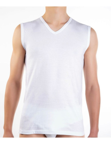 Men's V-necked sleeveless vest in combed cotton Gicipi Georges SMV