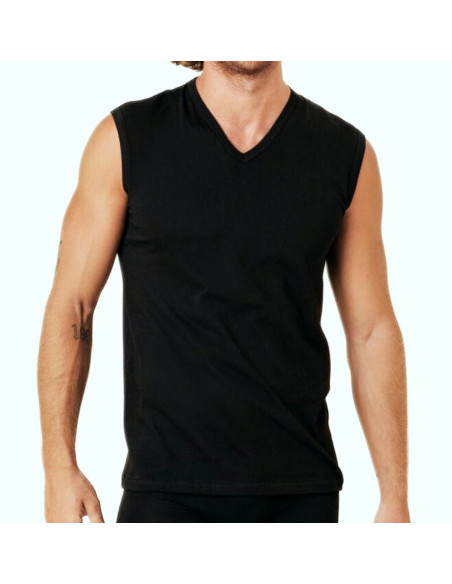 Men's V-necked sleeveless vest in combed cotton Gicipi Georges SMV