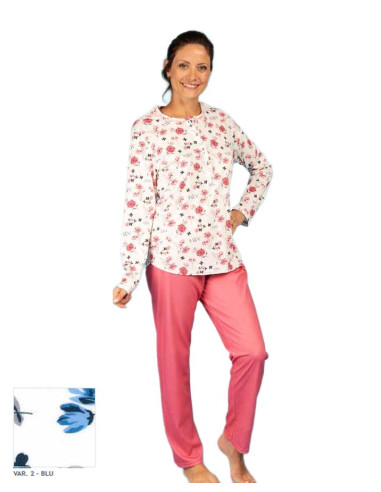 Pigiama donna a serafino in jersey di cotone Silvia 44020