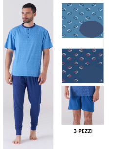 Men's 3 PIECES seraph cotton jersey pajamas Karelpiu' KC6194