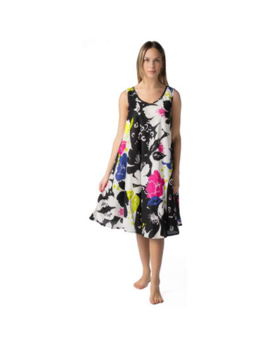 Woman patterned viscose wide shoulder dress Marila KF007