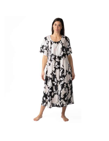 Woman dress with short sleeves in patterned viscose Marila KF1740