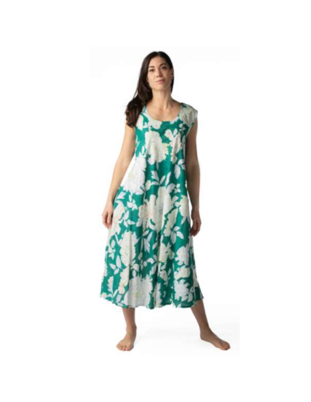 Woman dress with wide shoulder in patterned viscose Marila KF1742 Woman dress with wide shoulder in patterned viscose Marila KF1742