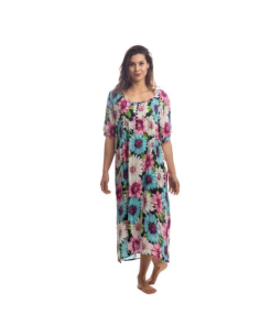 Abito donna a manica corta in viscosa crepe fantasia Marila KF702 2