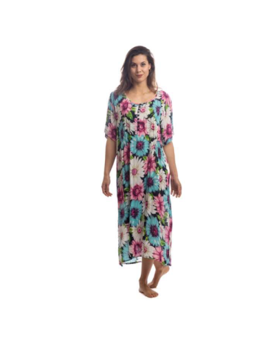 Woman dress with short sleeves in patterned crepe viscose Marila KF702