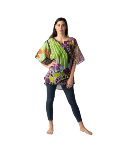 Woman poncho in patterned cotton Marila Poncho Short