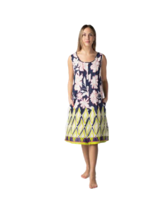Woman dress sleeveless in patterned viscose and linen Marila MAR12 2