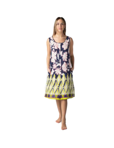 Woman dress sleeveless in patterned viscose and linen Marila MAR12