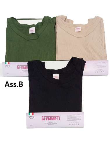 Gruppo 3 canottiere donna spalla stretta in cotone colorato a costine Giemmeti 90002