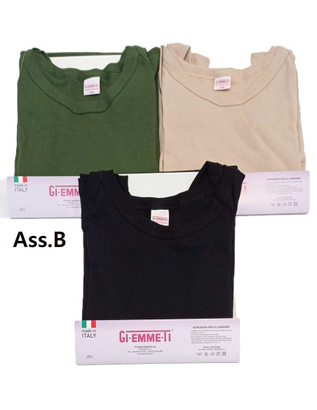 Gruppo 3 canottiere donna spalla stretta in cotone colorato a costine Giemmeti 90002