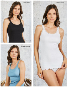Women's wide shoulder ribbed cotton tank top with lace Esse Speroni S5201 2