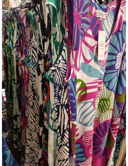 Woman dress with wide shoulder in patterned viscose Marila KF1742 Woman dress with wide shoulder in patterned viscose Marila KF1742