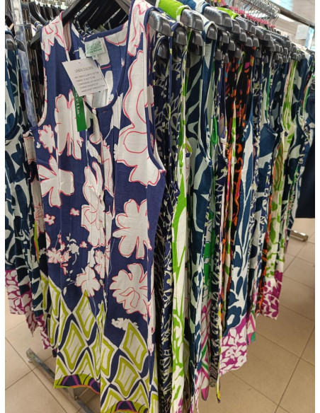 Woman dress sleeveless in patterned viscose and linen Marila MAR12