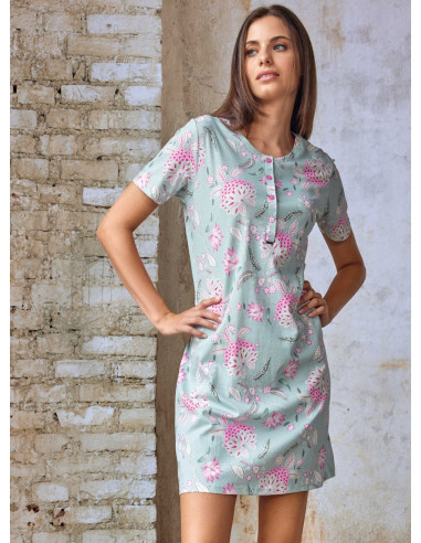Camicia da notte donna a manica corta in jersey di cotone Lormar Oriental ORI1810