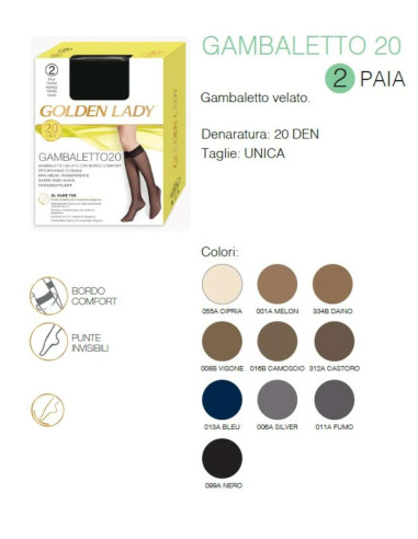 Gambaletto donna in filanca Golden Lady 20 den. (2 PAIA)