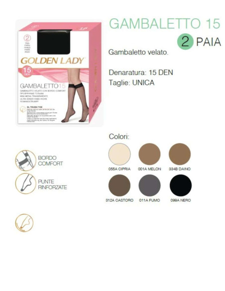 Gambaletto donna velato Golden Lady 15 den. (2 PAIA)