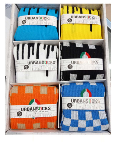 Group of 6 pairs of patterned men's socks in stretch cotton sponge Urban Socks 903- 7