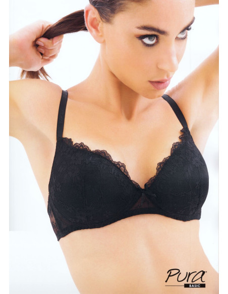 Unwired padded push-up bra in lace and micro Pura Bianca Unwired padded push-up bra in lace and micro Pura Bianca