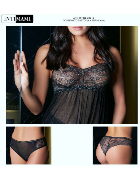 Completo babydoll in tulle e pizzo con brasiliana Intimami ID1262 Completo babydoll in tulle e pizzo con brasiliana Intimami ID1262