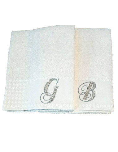 Bath towel + small towel set in terry cloth with initials embroidery Vingi Alphabet