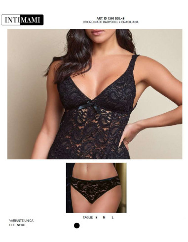 Completo babydoll in pizzo elasticizzato con brasiliana Intimami ID1266