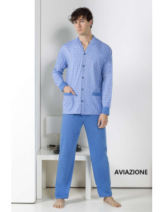 Men's long sleeves opened cotton jersey pajamas StellaDueGi U9194