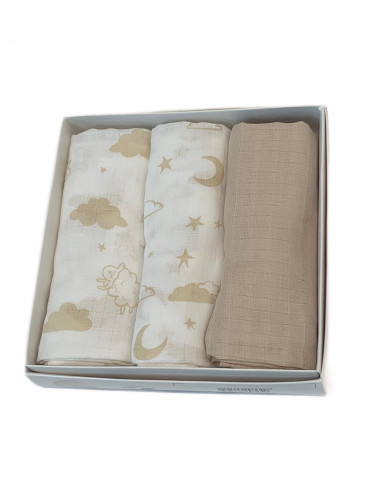 MUSSOLINE QUADRATI DI GARZA PER NEONATI E BAMBINI SET DA 3 ELLEPI IX4017