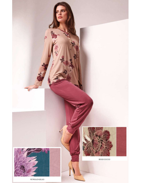 Woman heavy viscose jersey pajamas Lormar Kabuki KAB652187 Woman heavy viscose jersey pajamas Lormar Kabuki KAB652187