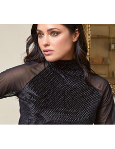 Women turtleneck under jacket in tulle and velvet Intimami ID1270 2