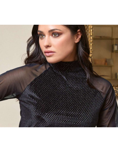 Women turtleneck under jacket in tulle and velvet Intimami ID1270