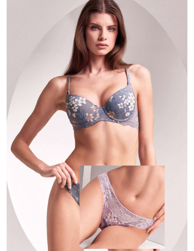 Set with stretch mousse padded balcony bra and brazilian briefs Lormar Tojours 052604