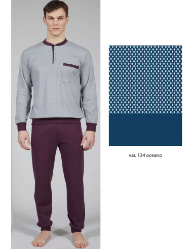 Men's warm cotton jersey pajamas with cuffs Bip Bip 7150