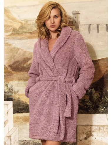 Vestaglia donna sciallata in caldo pile coral pelliccia Sielei DD70