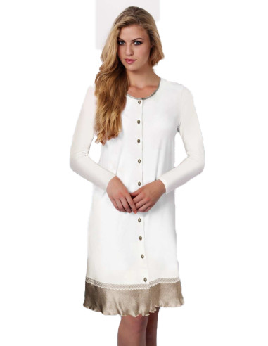 Woman opened viscose and saten long sleeves nightdress Andra 7453