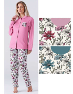 Women's warm cotton jersey OPENED pajamas with collar Karelpiu' KY7032