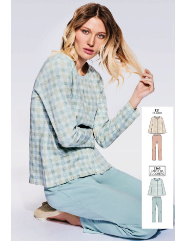 Pigiama donna con giacca aperta in jersey di cotone caldo Infiore Fawn FWN651994